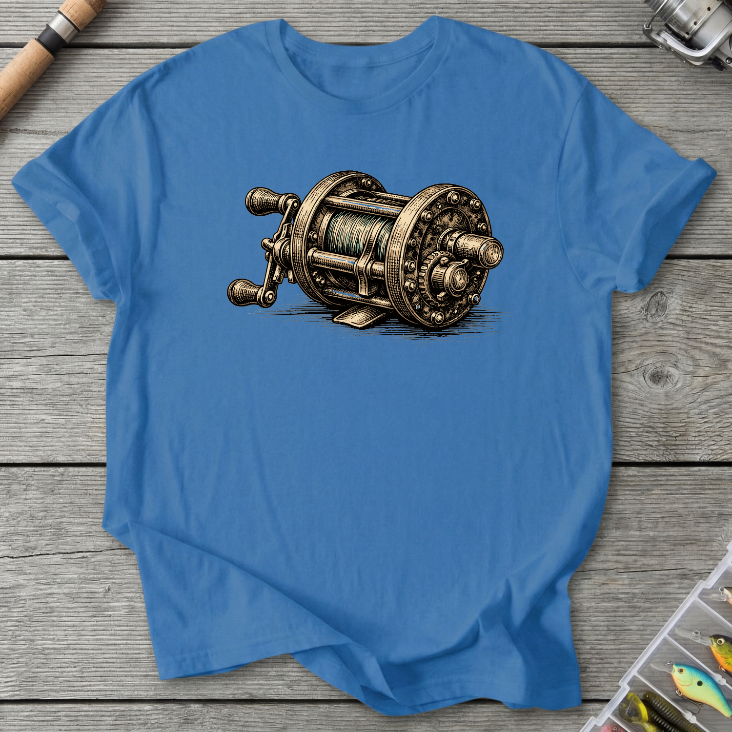Vintage Fishing Reel T-Shirt in Iris | River Giants Club
