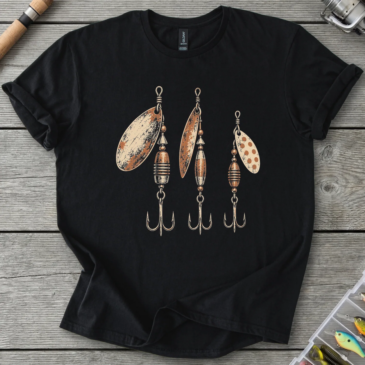 Vintage Fishing Spinners T-Shirt in Black | River Giants Club