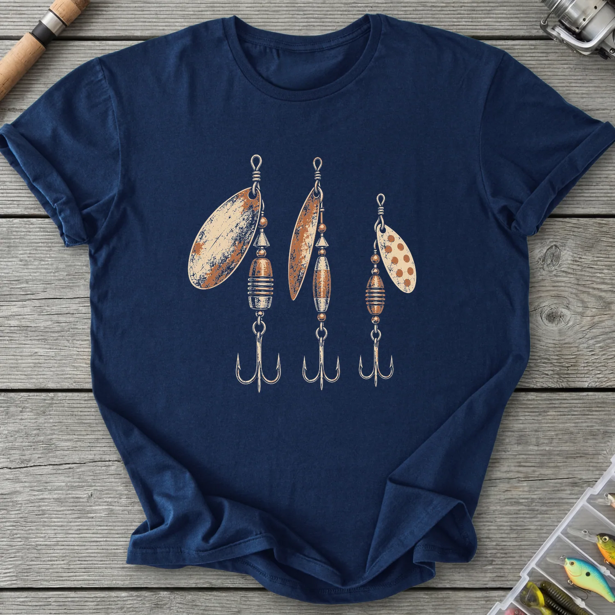 Vintage Fishing Spinners T-Shirt in Navy | River Giants Club