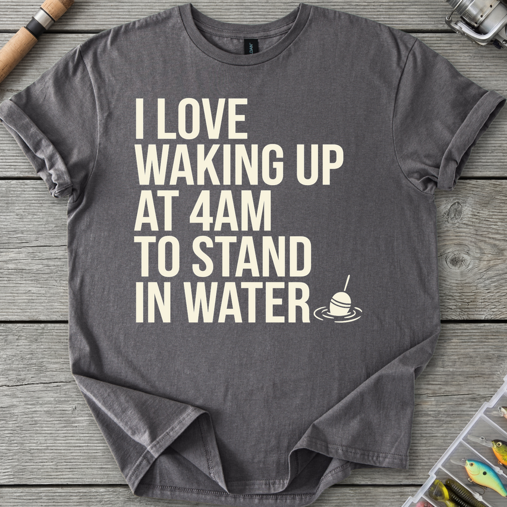 Waking Up At 4AM Fishing T-Shirt in Charcoal | River Giants Club