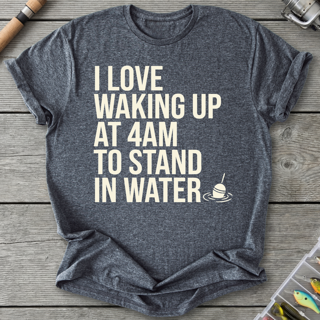 Waking Up At 4AM Fishing T-Shirt in Dark Heather | River Giants Club