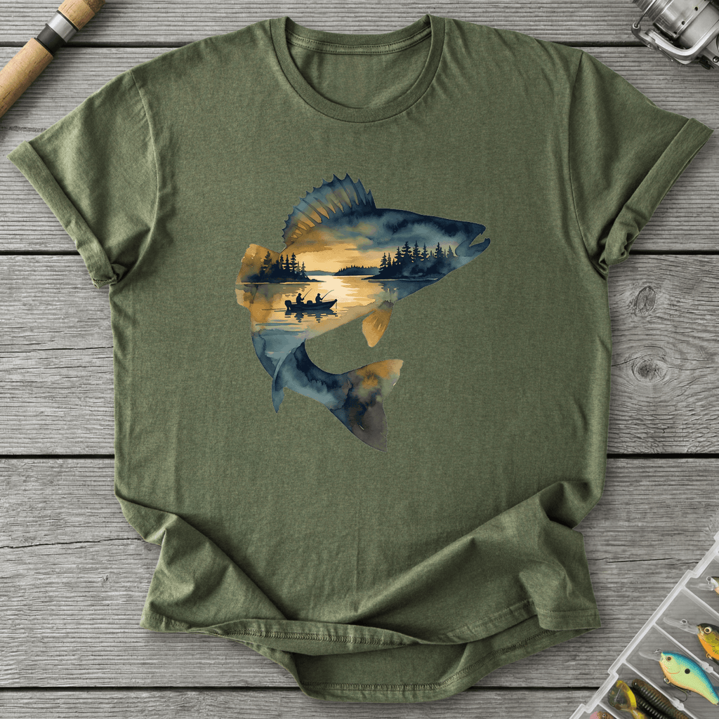 Walleye Fishing Silhouette T-Shirt in Military Green | River Giants Club