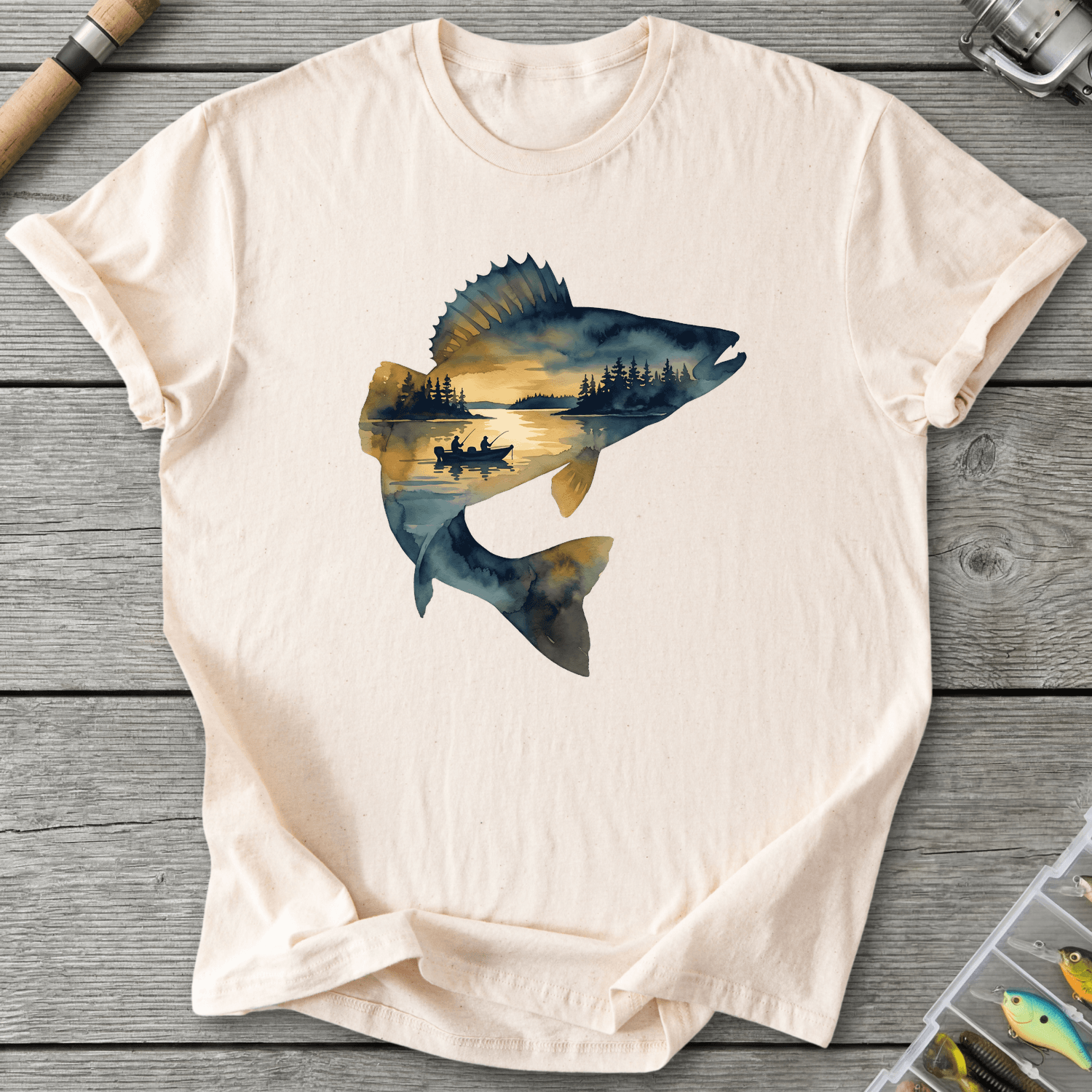 Walleye Fishing Silhouette T-Shirt in Natural | River Giants Club