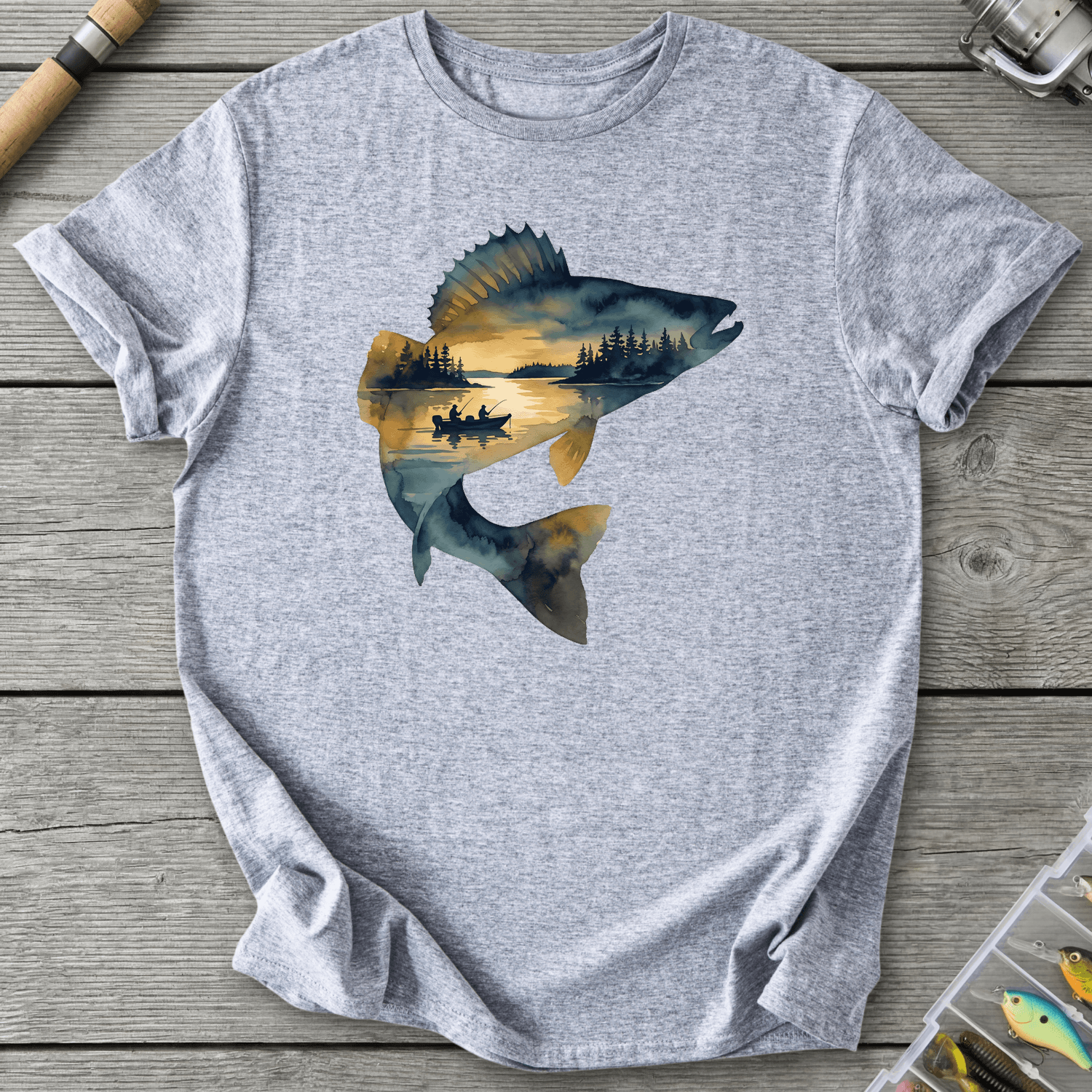 Walleye Fishing Silhouette T-Shirt in Sport Grey | River Giants Club