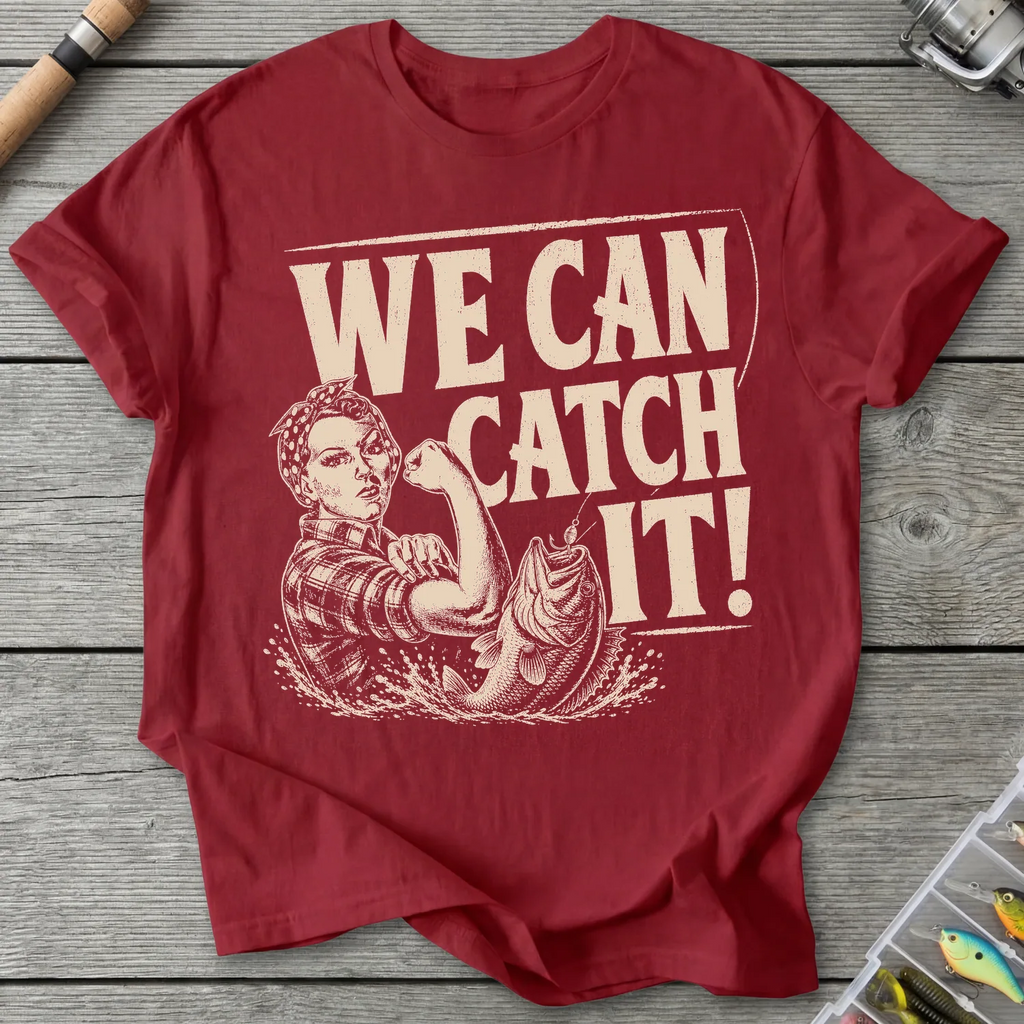 We Can Catch It Fisherwoman T-Shirt in Antique Cherry Red | River Giants Club