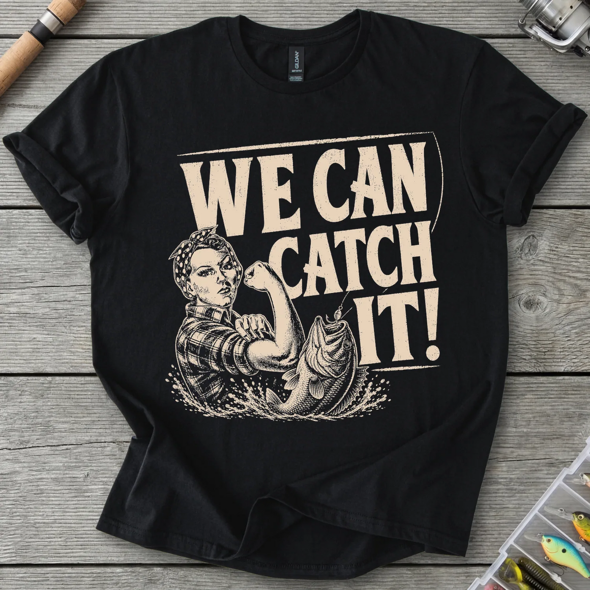 We Can Catch It Fisherwoman T-Shirt in Black | River Giants Club