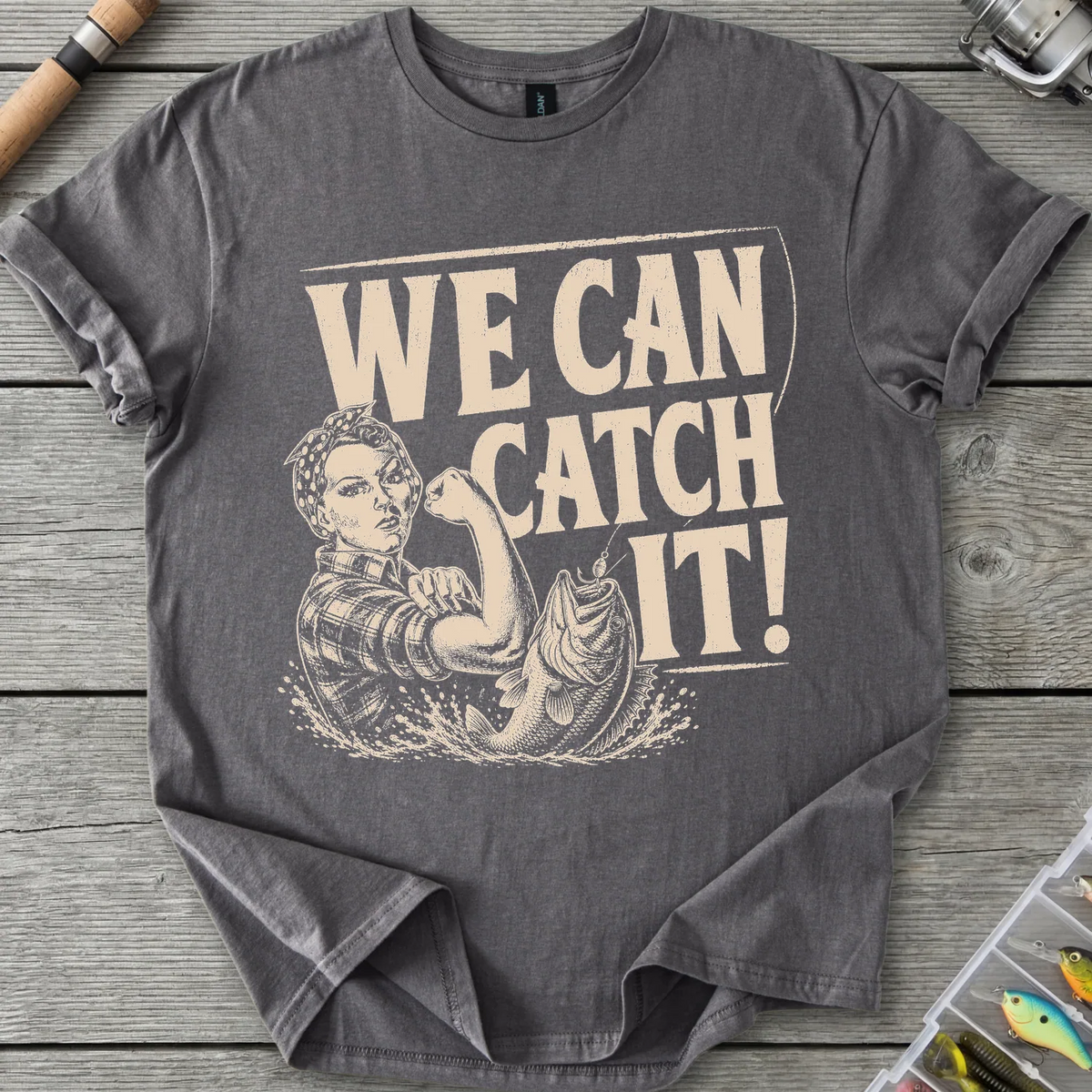 We Can Catch It Fisherwoman T-Shirt in Charcoal | River Giants Club