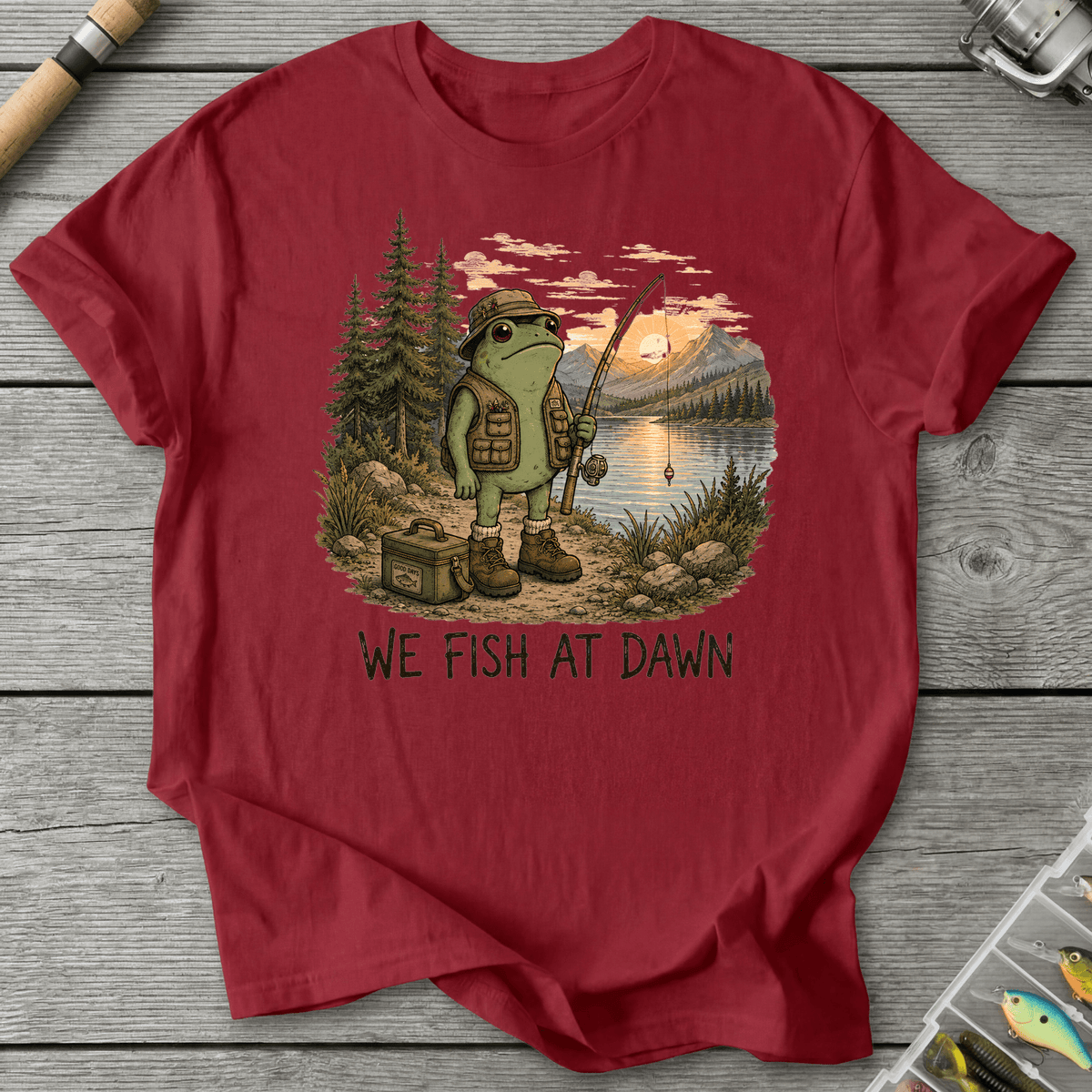 We Fish at Dawn T-Shirt in Antique Cherry Red | River Giants Club