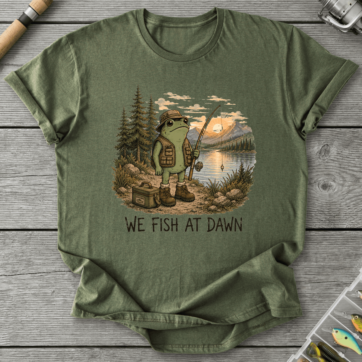 We Fish at Dawn T-Shirt in Military Green | River Giants Club