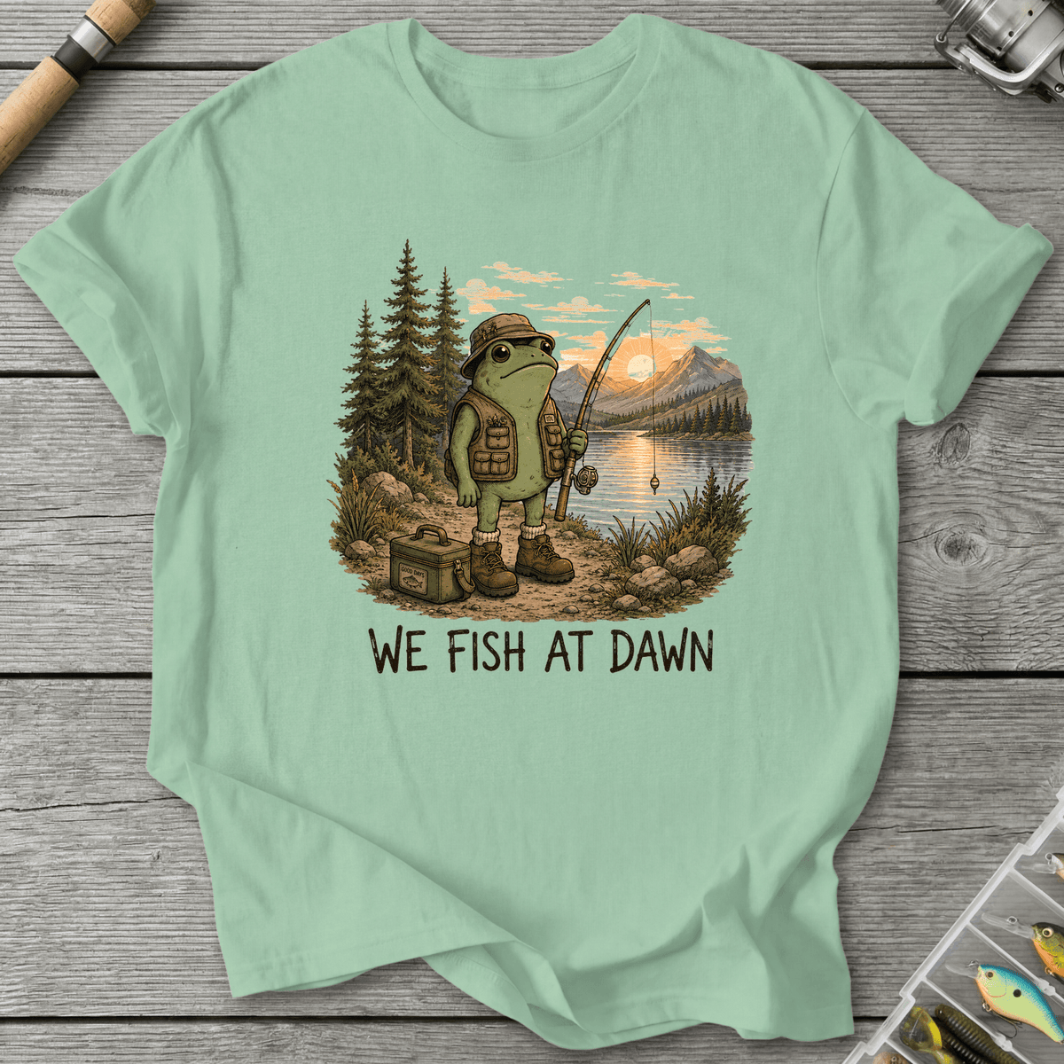 We Fish at Dawn T-Shirt in Mint Green | River Giants Club