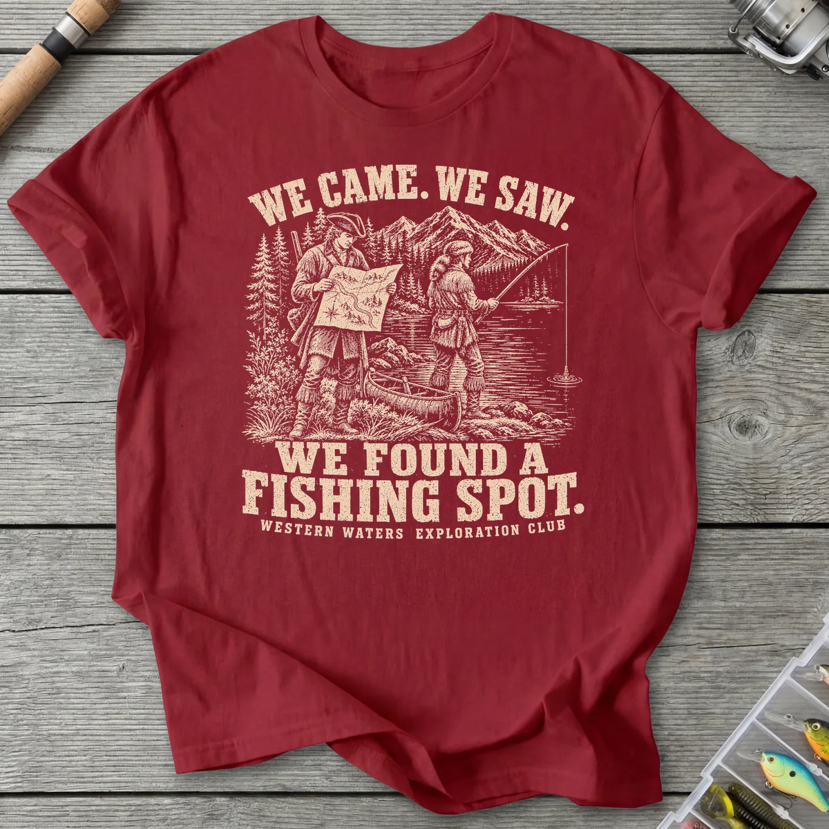 We Found a Fishing Spot T-Shirt in Antique Cherry Red | River Giants Club