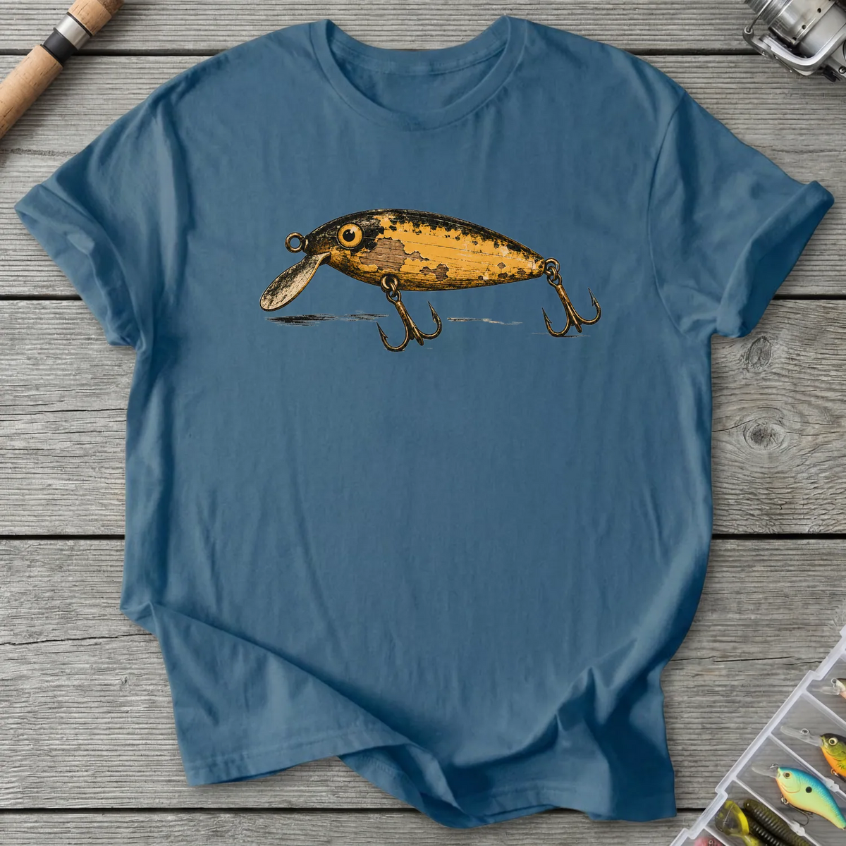 Weathered Crankbait T-Shirt in Indigo Blue | River Giants Club