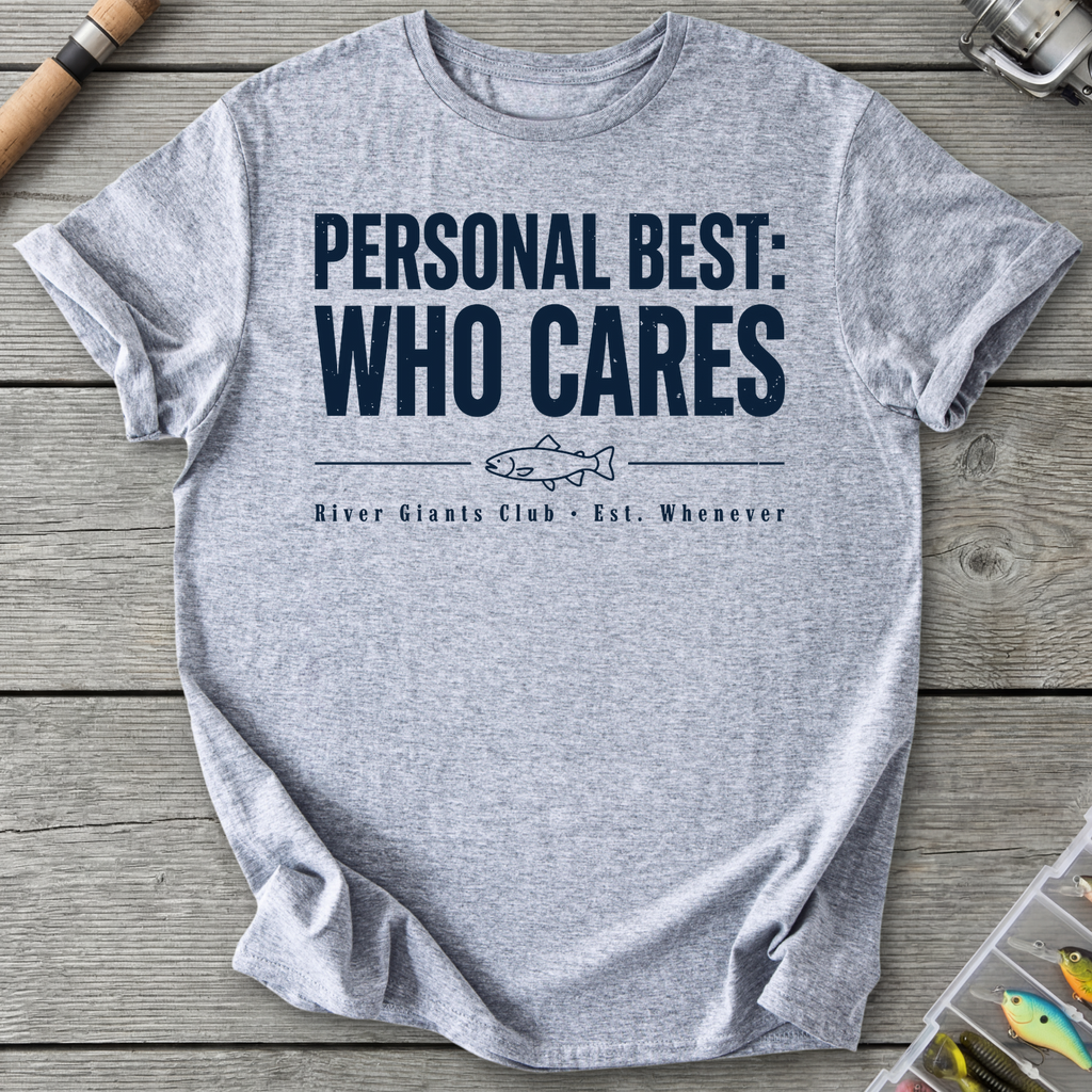 Who Cares Fishing Humor T-Shirt in Sport Grey | River Giants Club