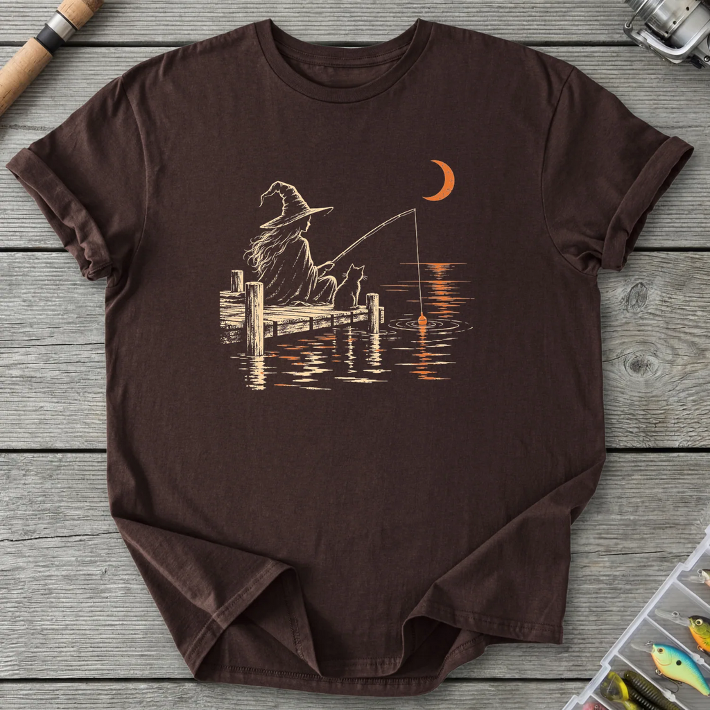 Witch and Cat Fishing T-Shirt in Dark Chocolate | River Giants Club