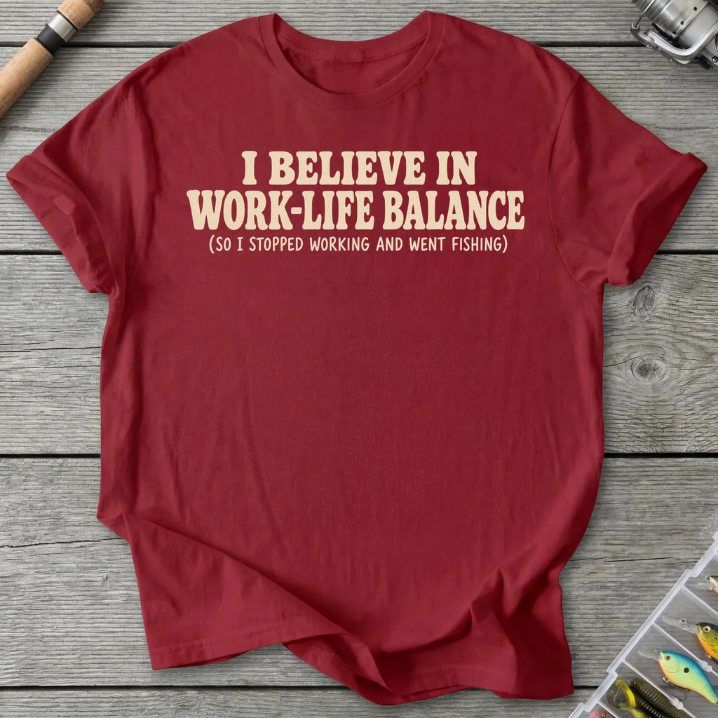 Work vs Fishing T-Shirt in Antique Cherry Red | River Giants Club