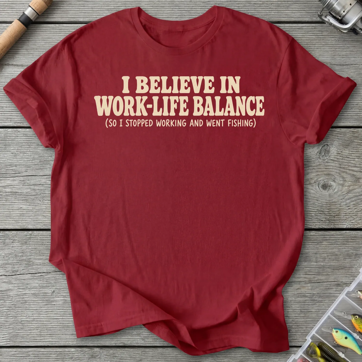 Work vs Fishing T-Shirt in Antique Cherry Red | River Giants Club