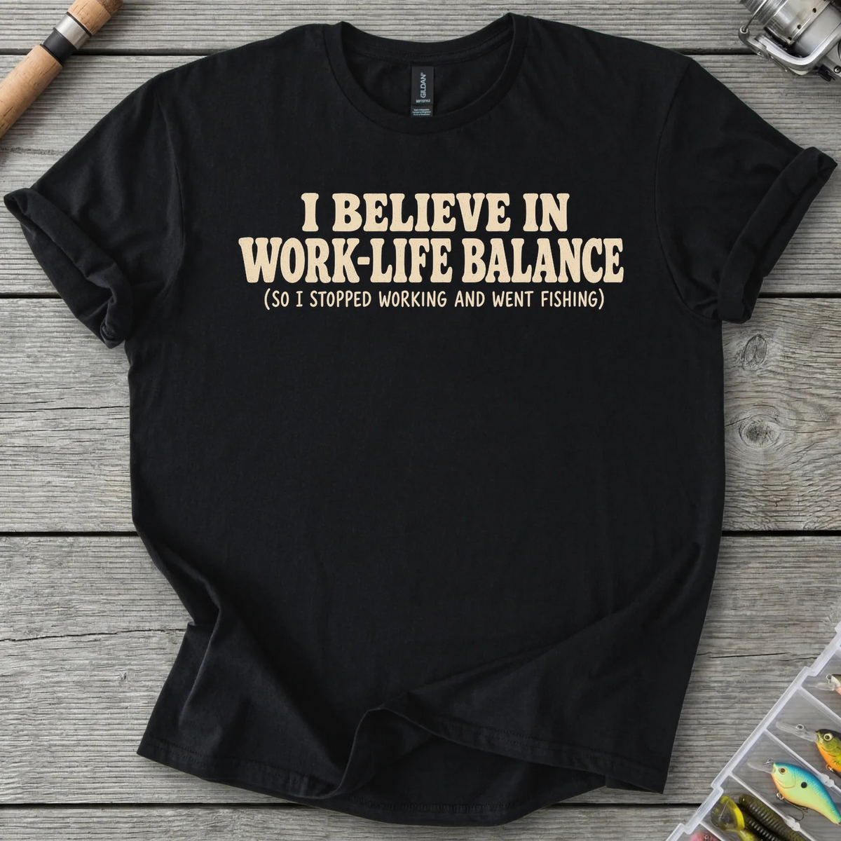 Work vs Fishing T-Shirt in Black | River Giants Club