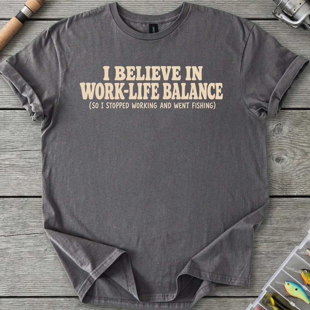 Work vs Fishing T-Shirt in Charcoal | River Giants Club