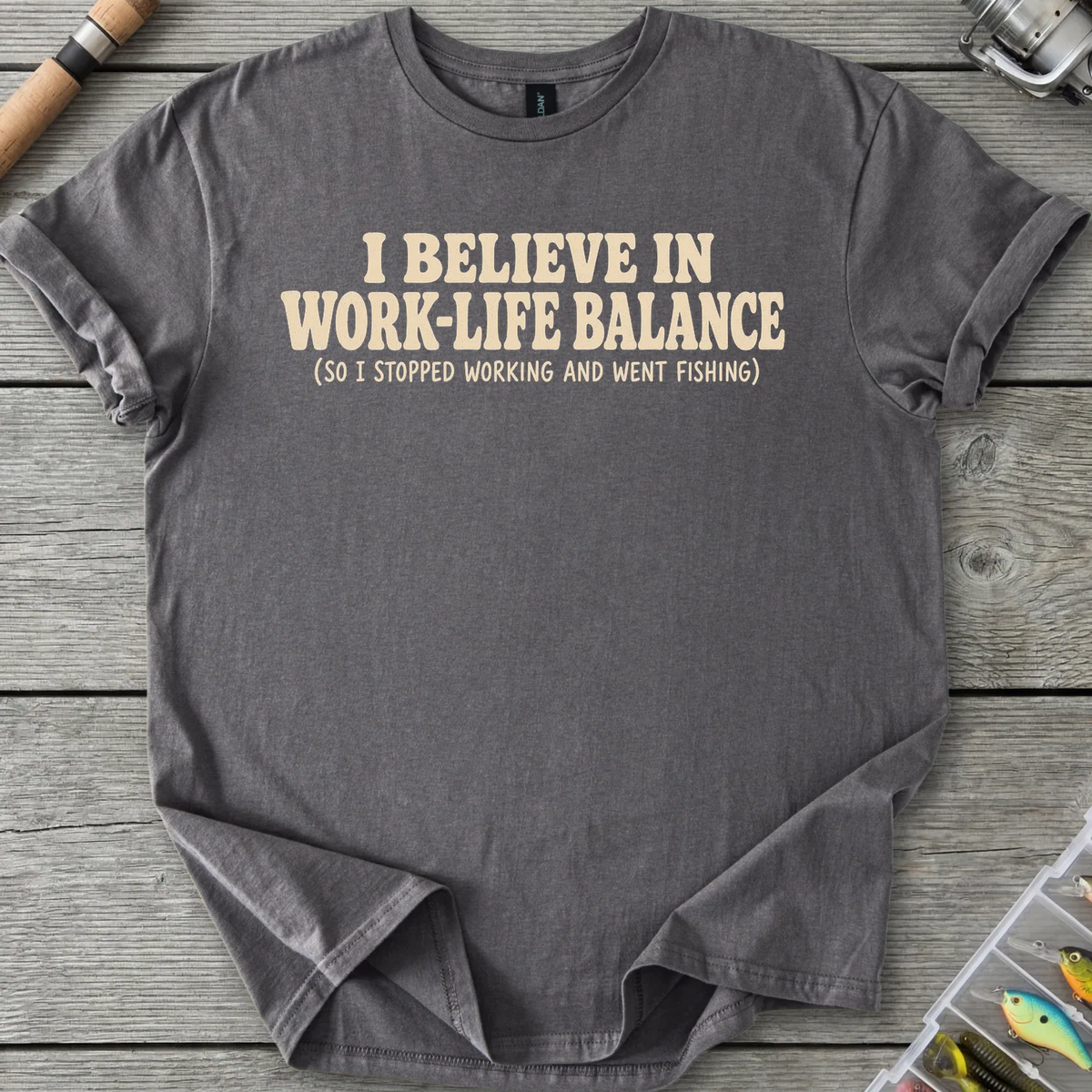 Work vs Fishing T-Shirt in Charcoal | River Giants Club