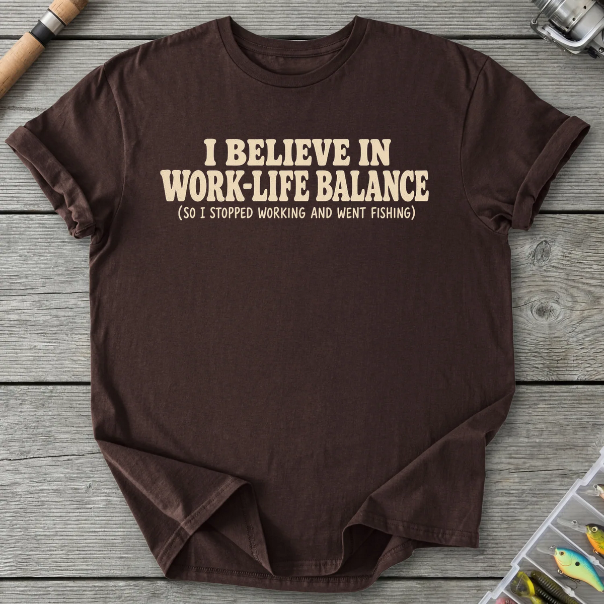 Work vs Fishing T-Shirt in Dark Chocolate | River Giants Club
