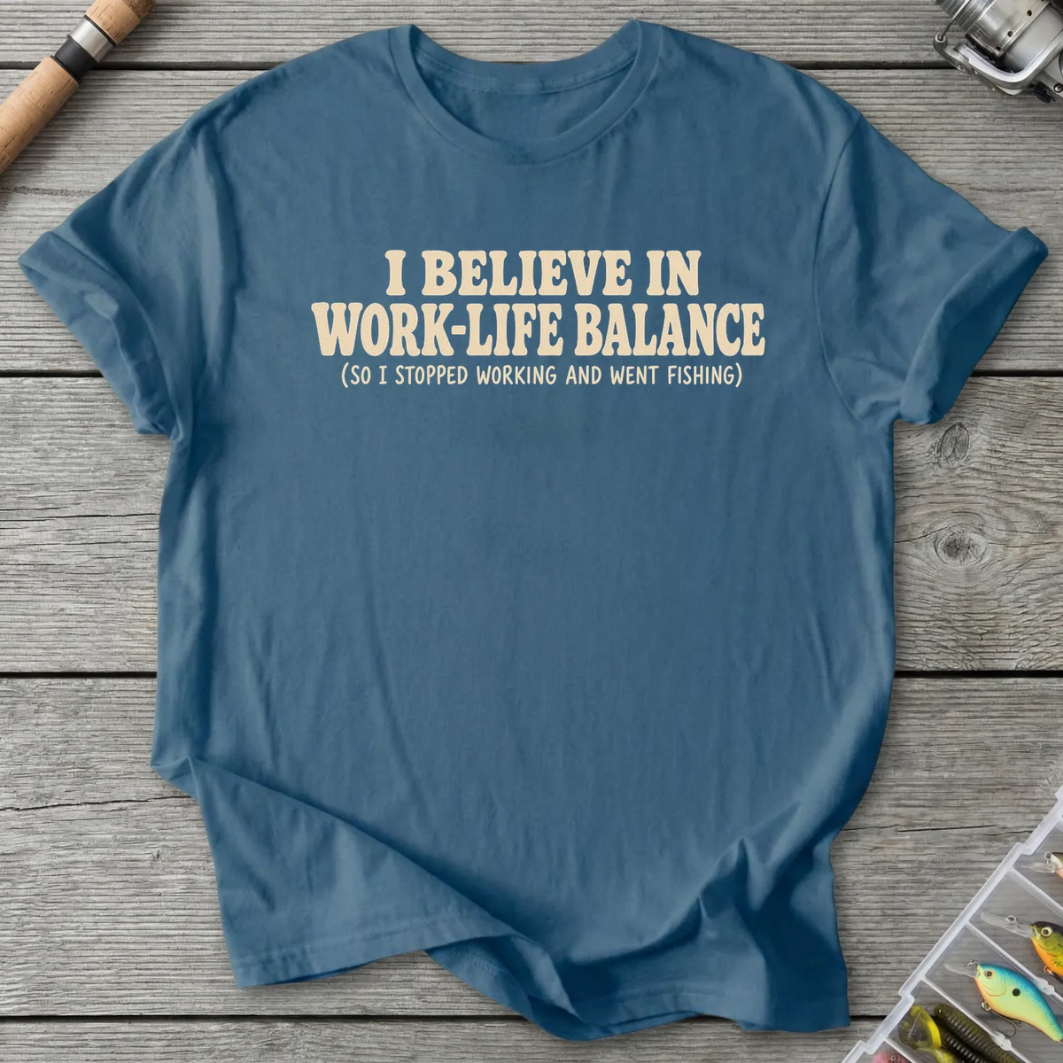 Work vs Fishing T-Shirt in Indigo Blue | River Giants Club