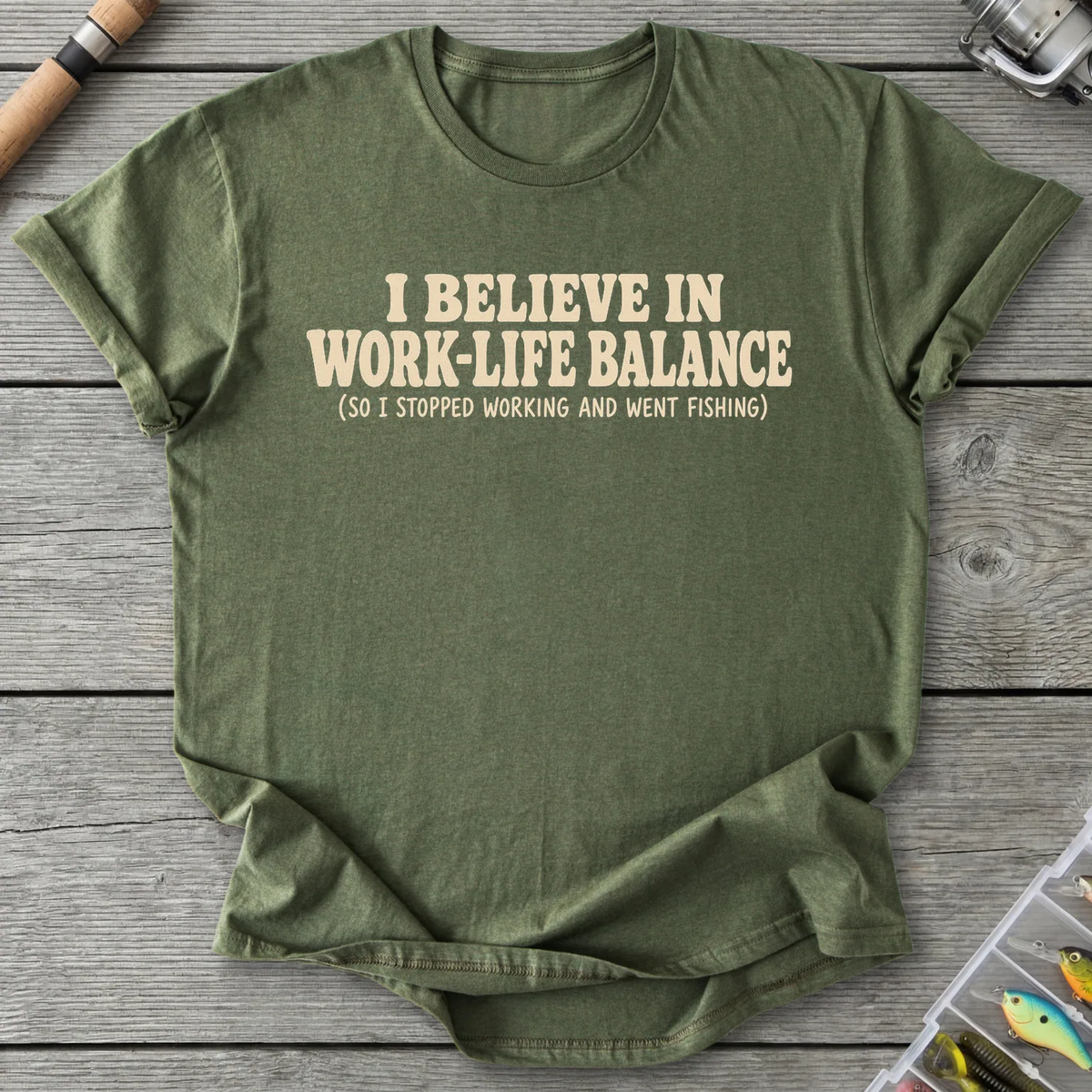 Work vs Fishing T-Shirt in Military Green | River Giants Club